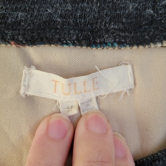 ModCloth Tulle Tan Brown Floral Knit Long Sleeve Pullover Wool Blend Sweater Med - Picture 8 of 11